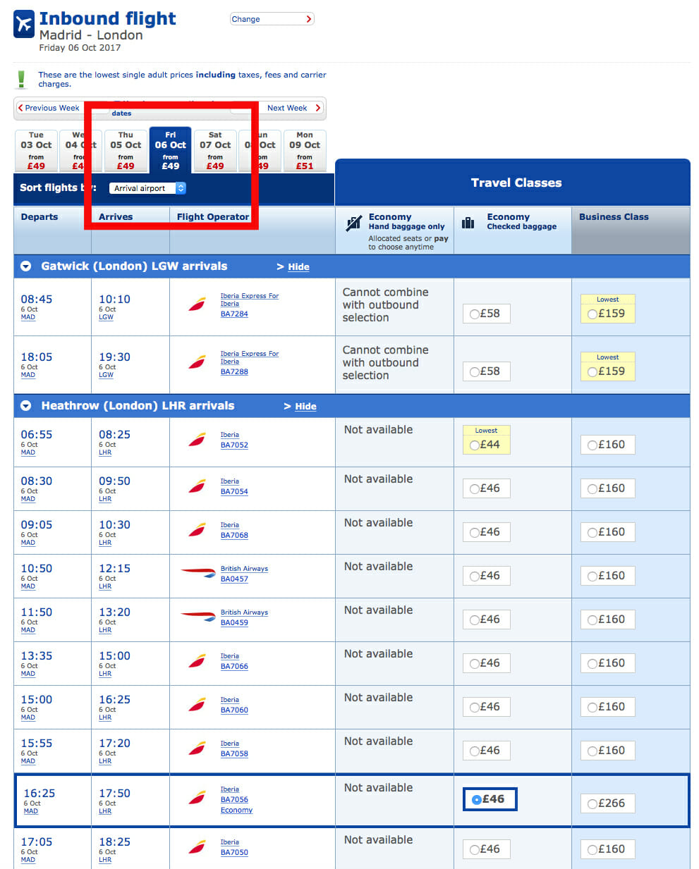 british airways flight allowance