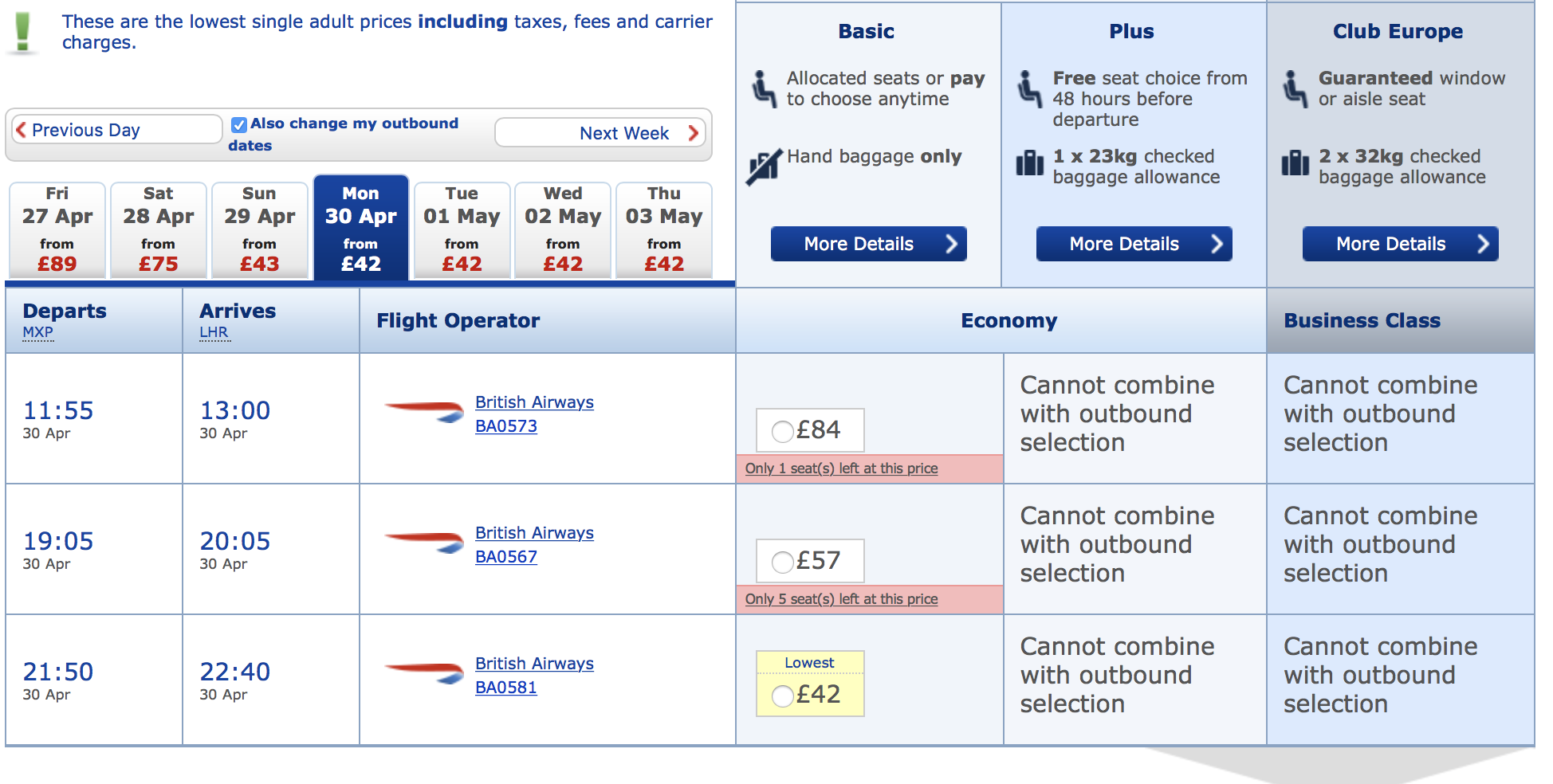 You Can Now Mix British Airways Basic and Plus Fares In A Single Booking