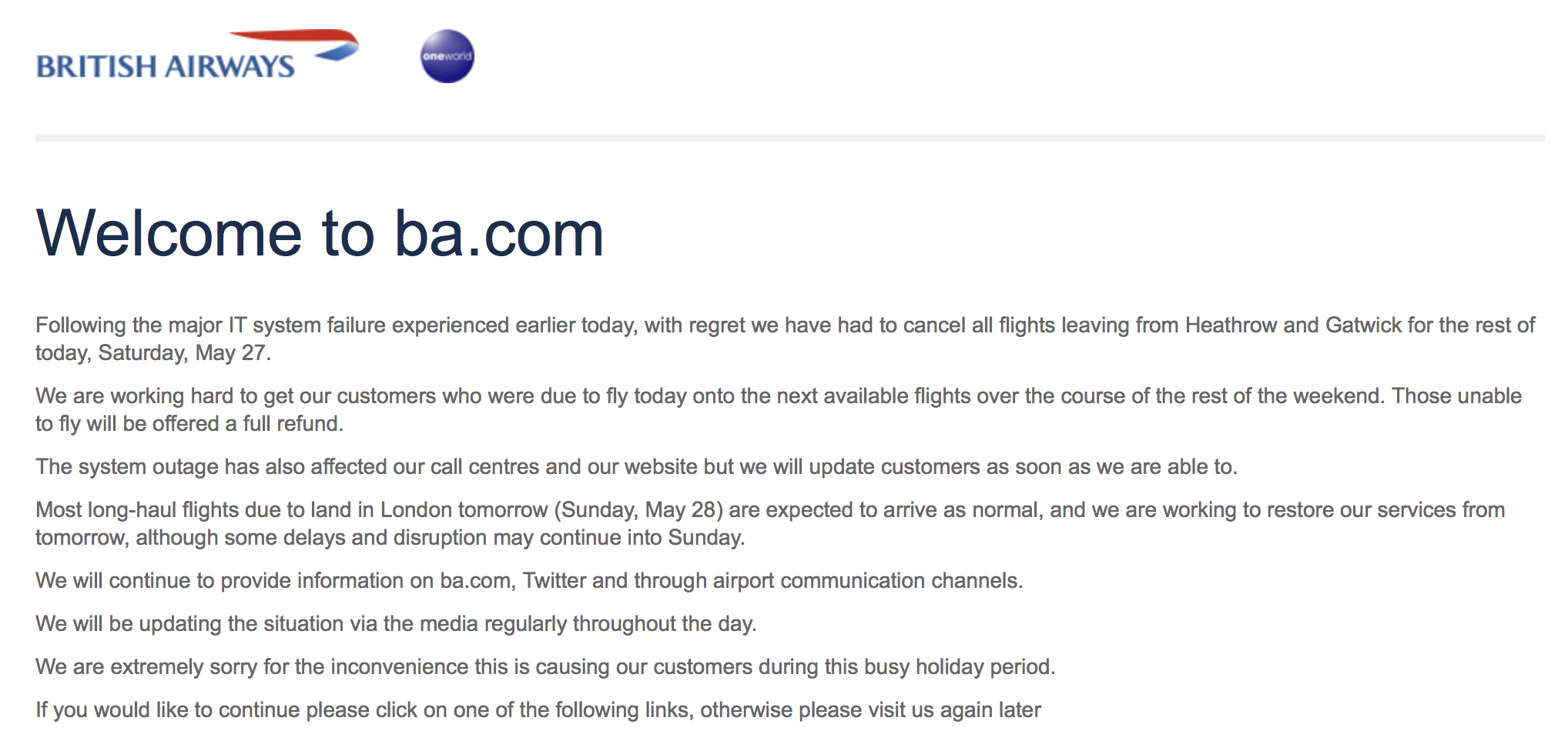 CHAOS British Airways Computers Are Down Worldwide