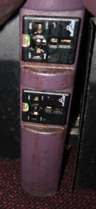 a close-up of a purple electrical device