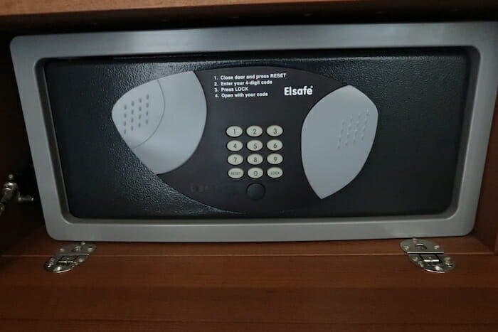 a black and grey safe with a number pad