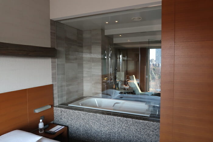 a bathroom with a large tub