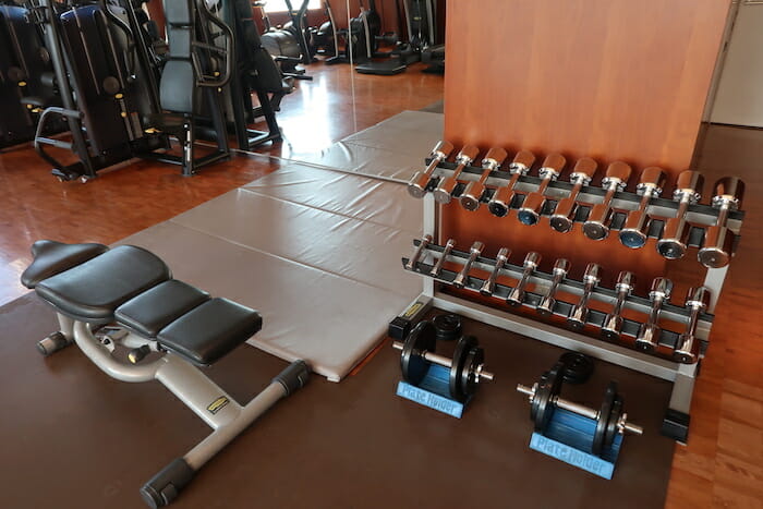 a gym with weights and weights