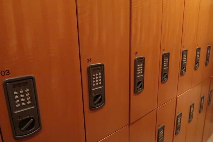 a row of lockers with numbers