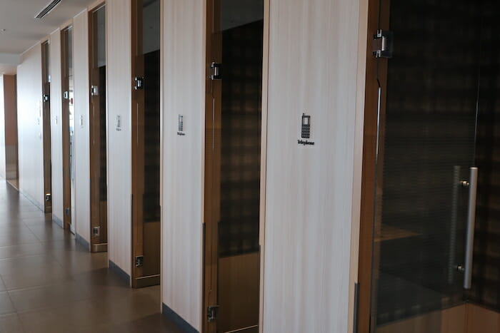 a row of doors in a room