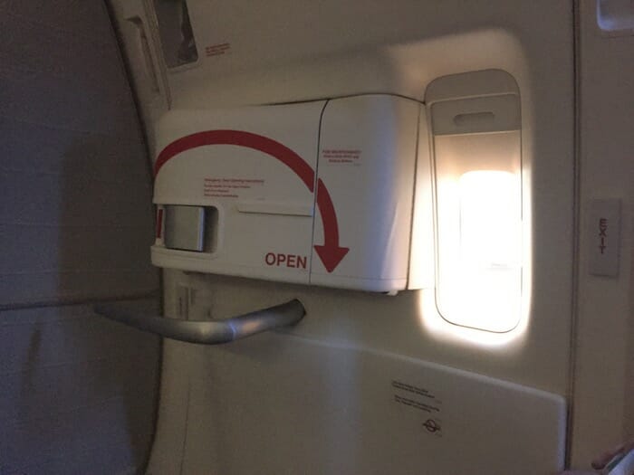 an airplane door with a light