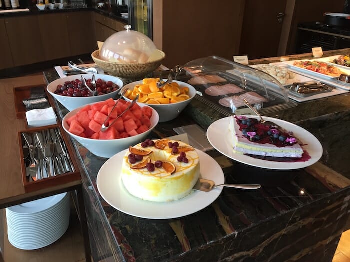 a table with plates of food on it