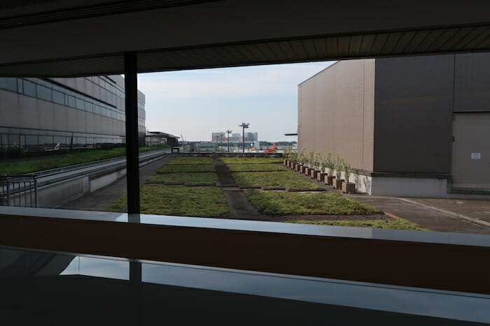 a view of a field from a window