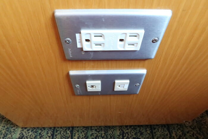 a close up of a wall outlet