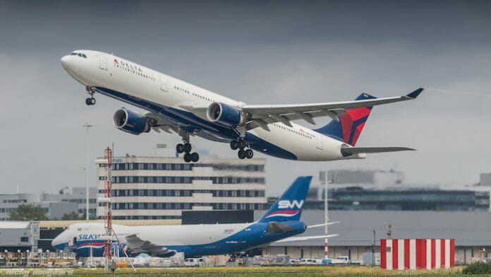 a plane taking off from a runway