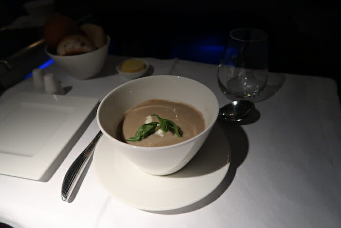 a bowl of soup on a table