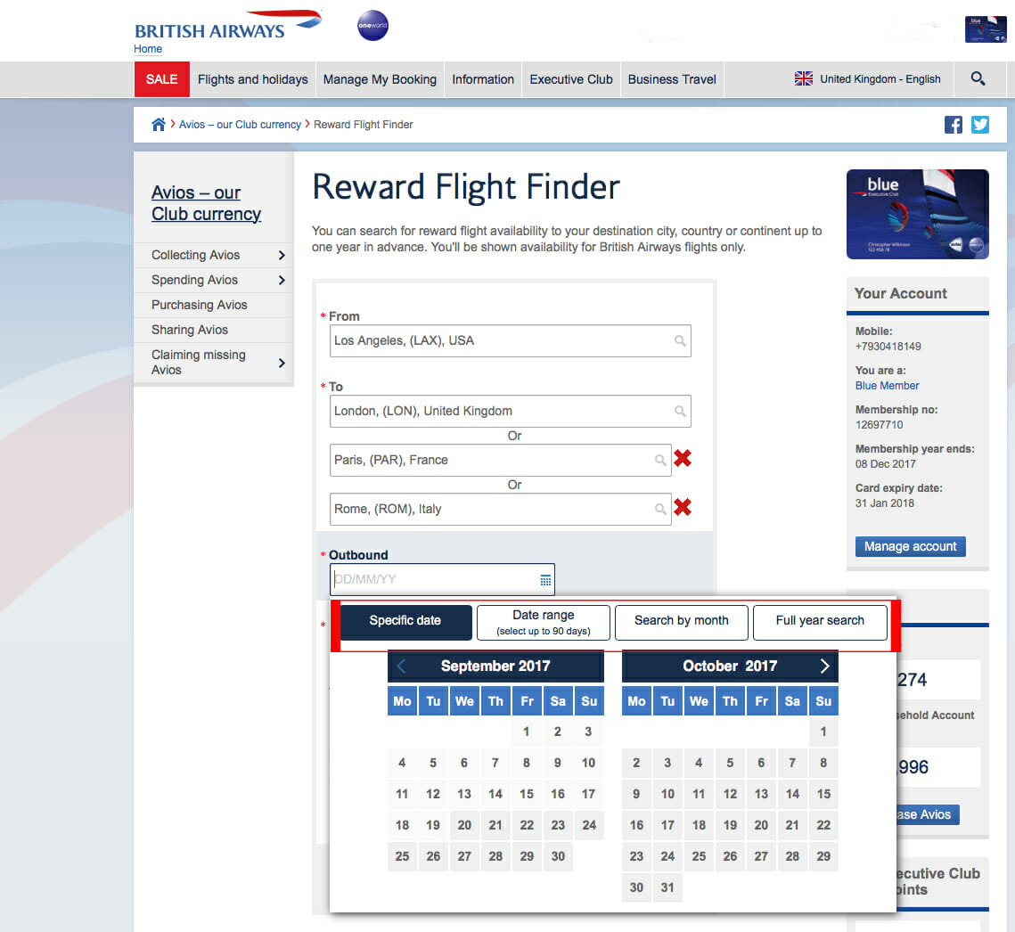 British Airways Reward Flight Finder The Avios Search I Didn't Know