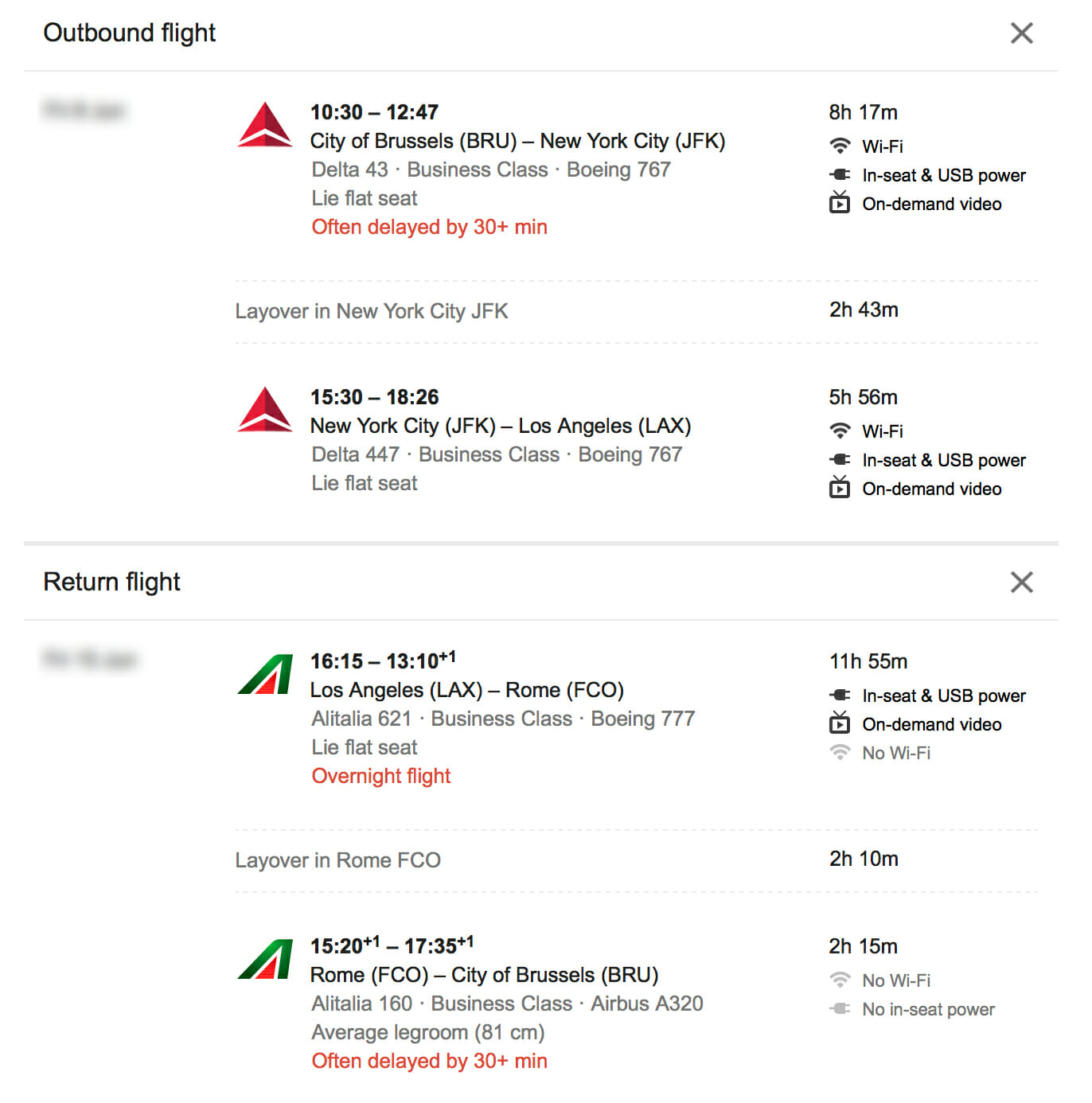 a screenshot of a flight schedule