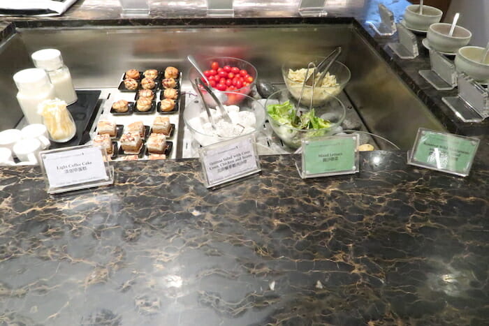 a counter with food on it