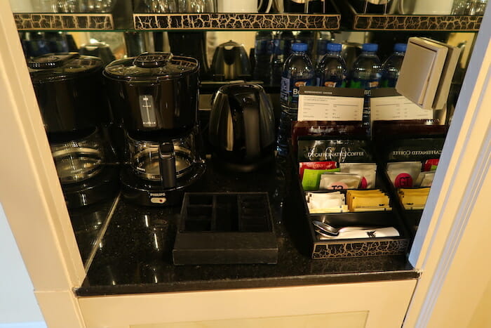 a coffee maker and other items on a counter