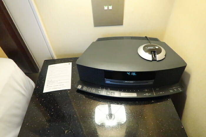 a black radio on a black counter