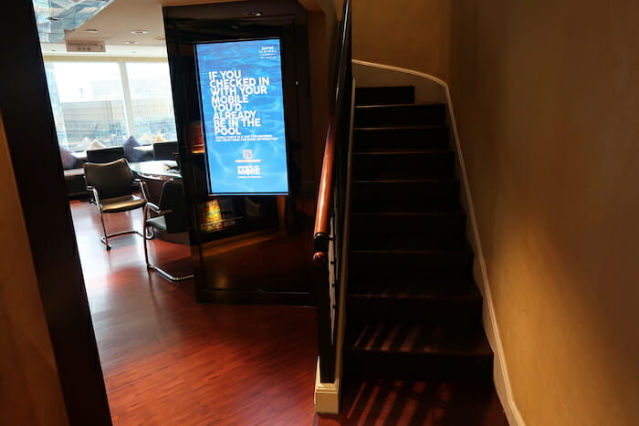 a staircase with a screen on it