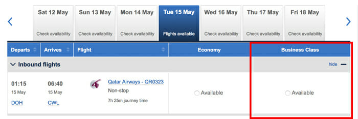 a screenshot of a flight schedule