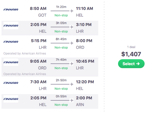 screens screenshot of a flight schedule