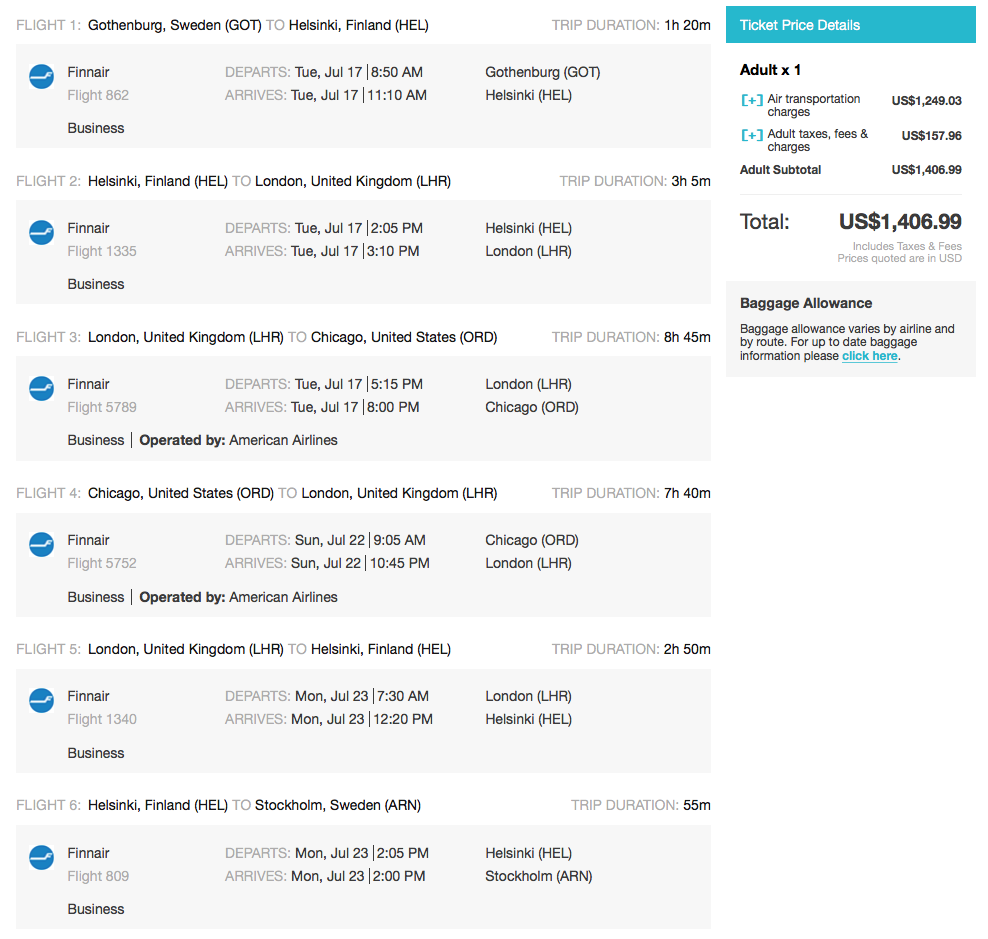 a screenshot of a flight schedule