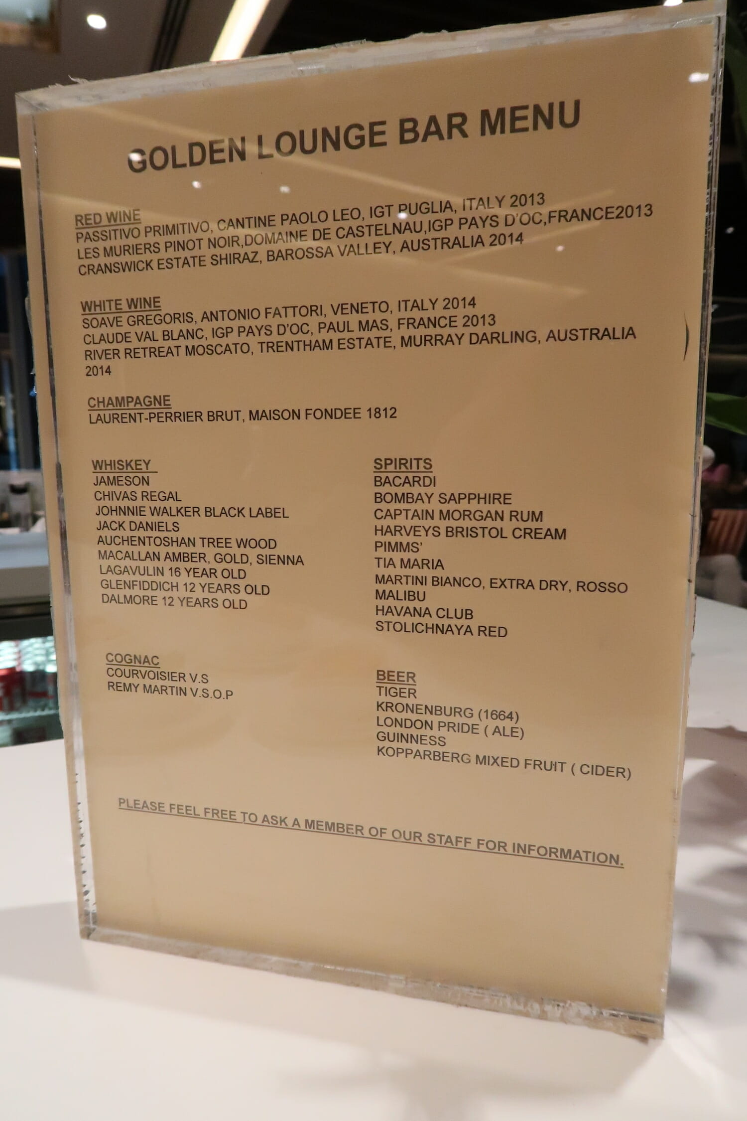 a menu on a table