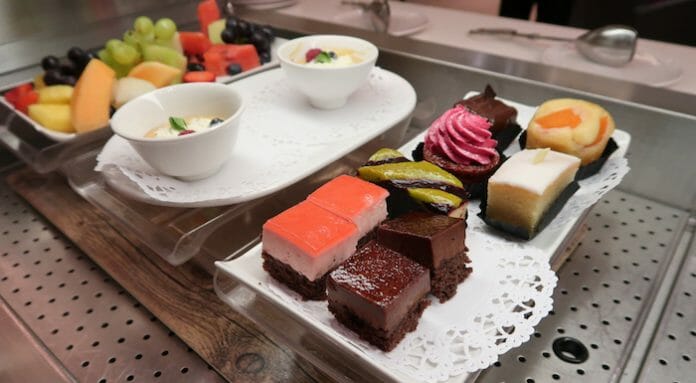 a tray of desserts on a table