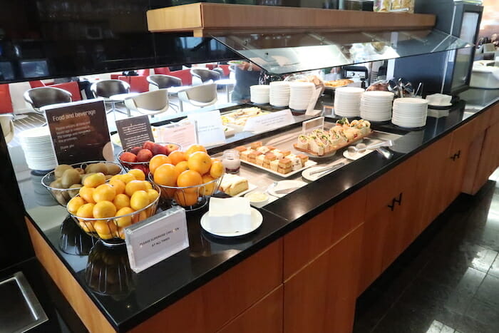 a buffet with food on the counter