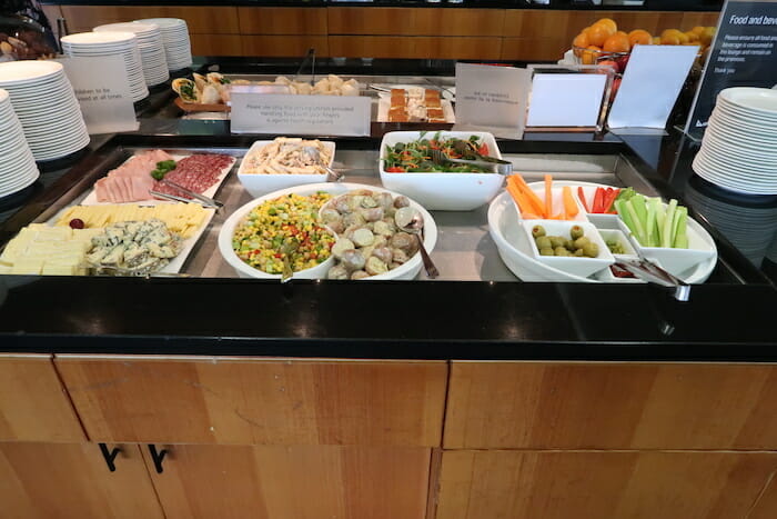 a buffet with different food items