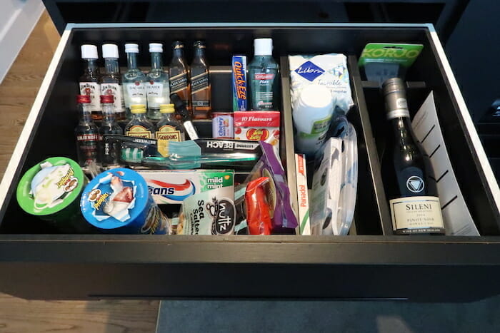 a drawer with a variety of food items