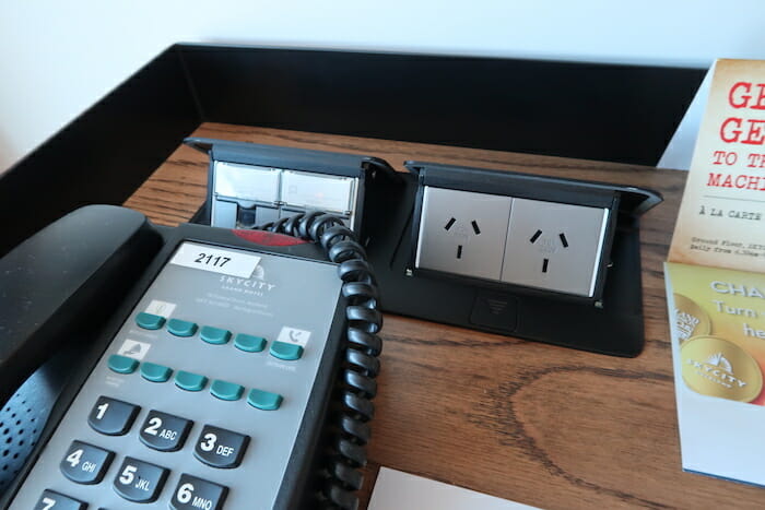 a telephone on a desk