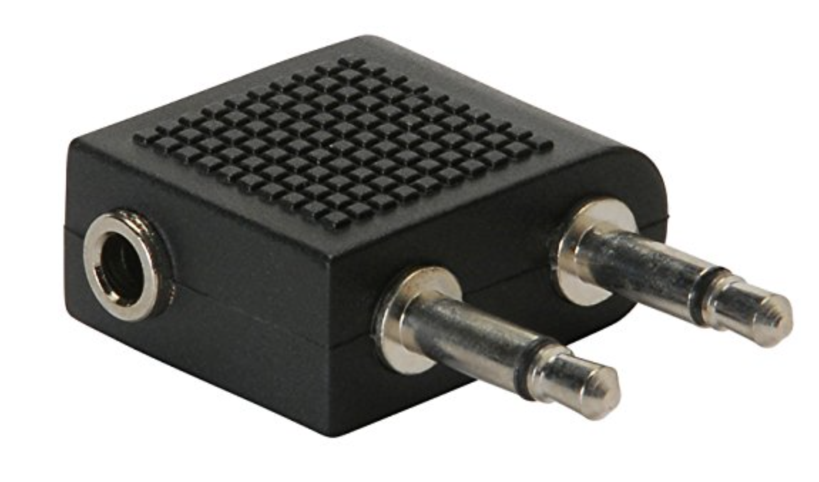 a black adapter with metal plugs