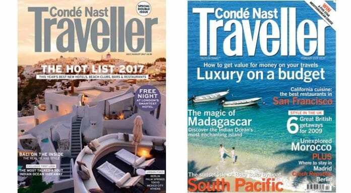 a couple of magazines with a beach and a city