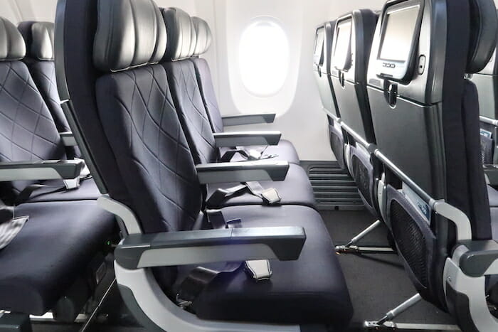 a row of seats in an airplane