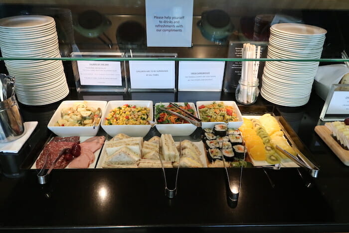 a buffet with different food items