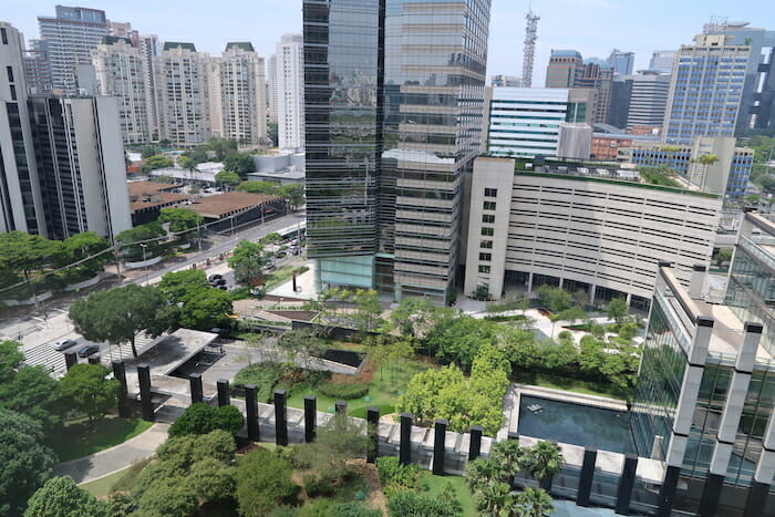 a city with trees and buildings