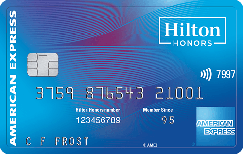 a blue credit card with silver numbers and a blue background