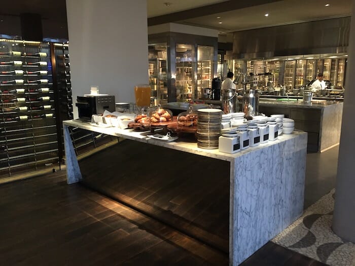 a kitchen with food on a counter