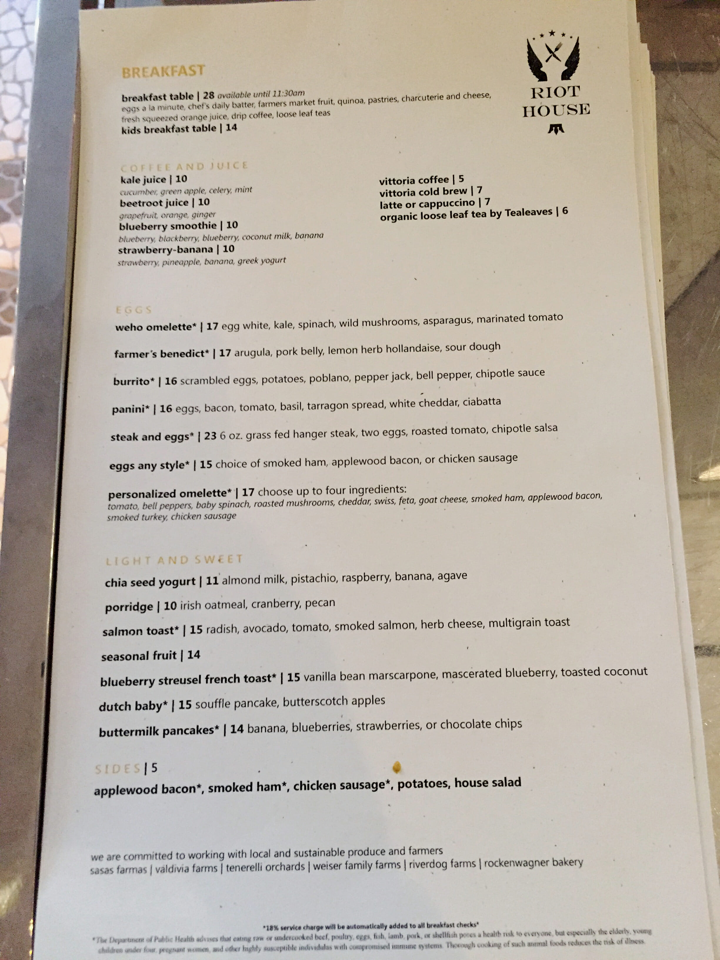 a menu of a restaurant