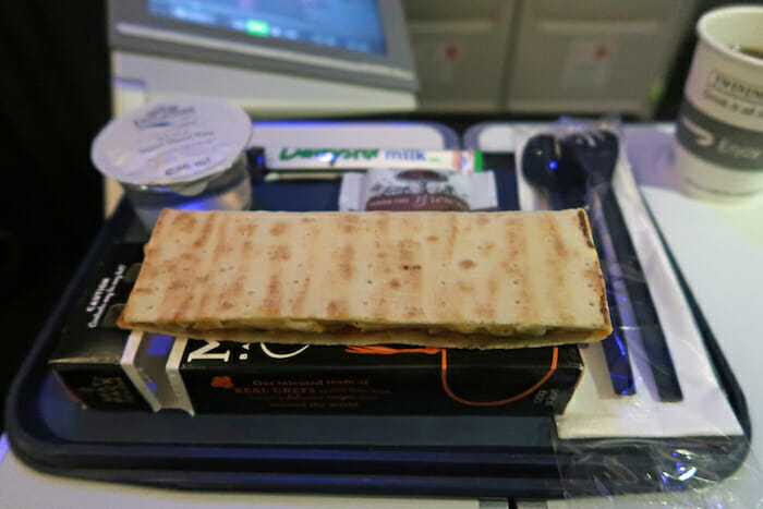 a rectangular cracker on a black box