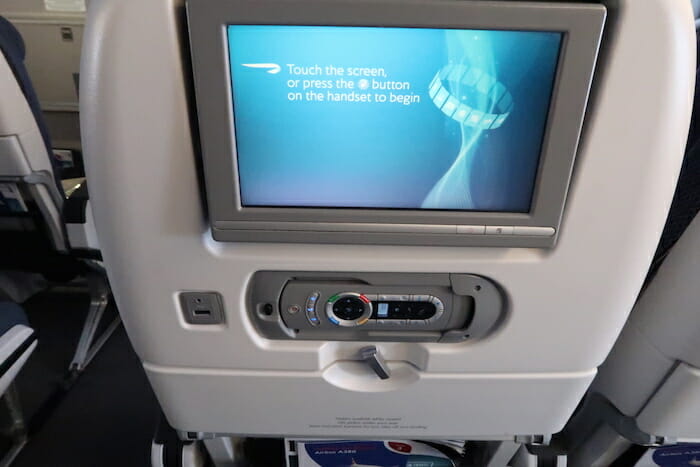 a screen on an airplane