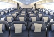 a row of seats in an airplane