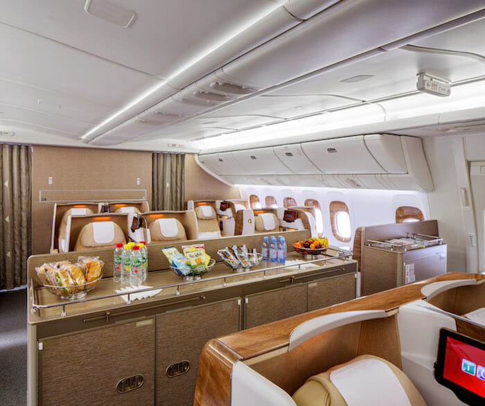 a food on the counter in an airplane