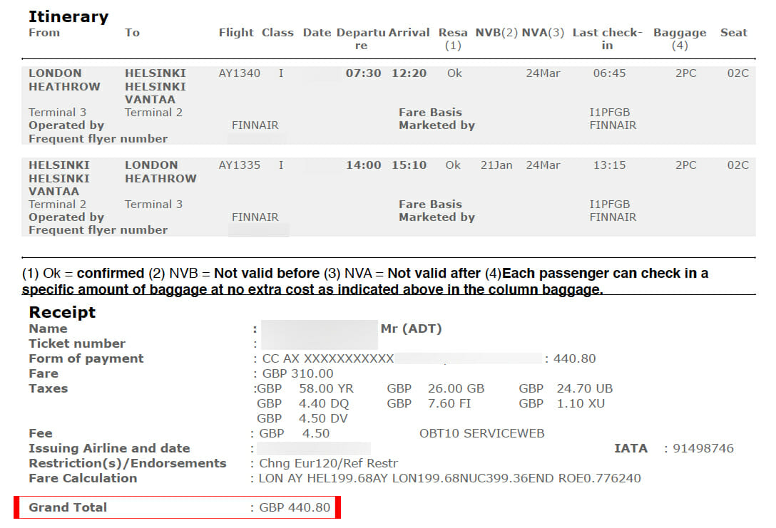 a screenshot of a flight ticket