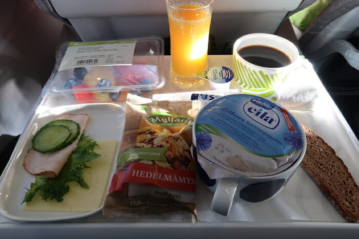 food on a tray on a plane