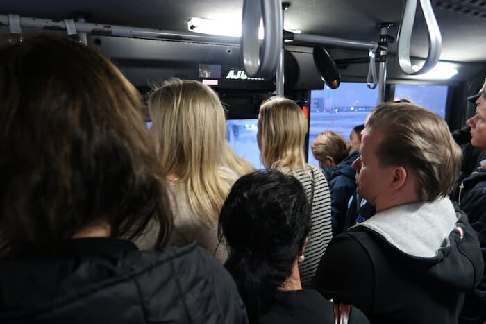 a group of people on a bus