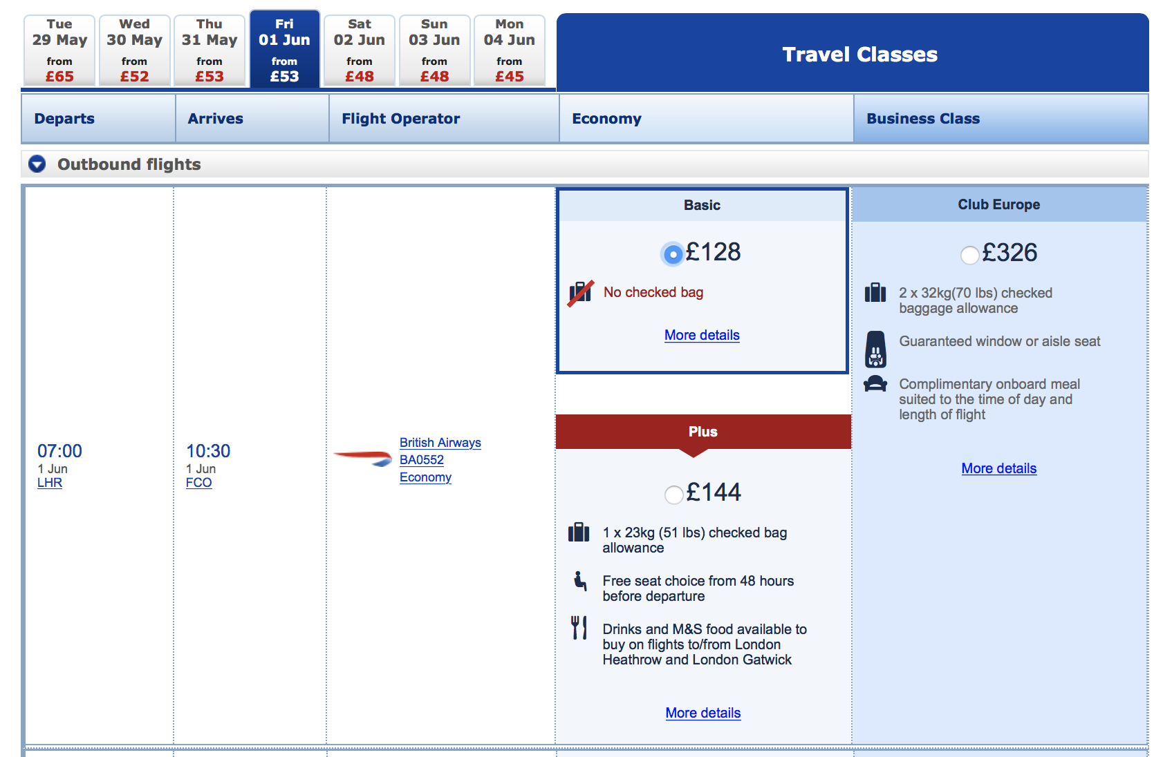 a screenshot of a flight schedule