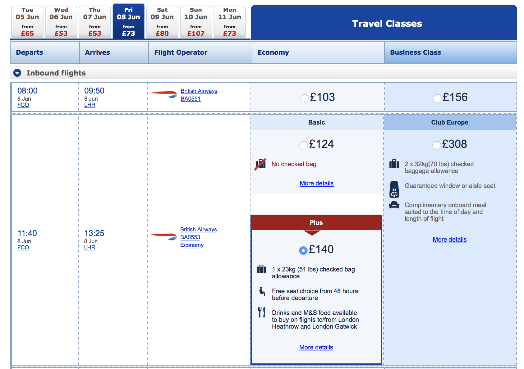 a screenshot of a flight schedule