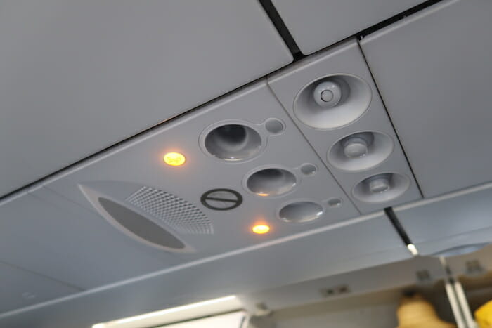 a close up of a plane ceiling