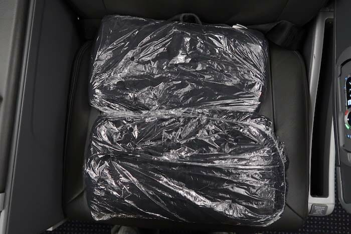 a plastic bag on a seat