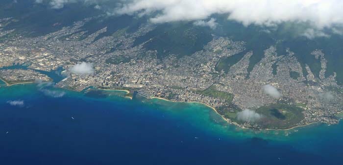 aerial view of a city and the ocean